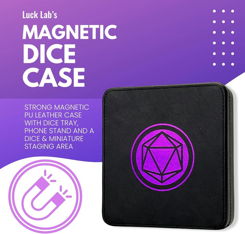 Luck Lab Compact Magnetic Dice Case with Dice Tray and Phone Stand - Dice and Miniature Staging and Storage for RPG,D&D Tabletop Gaming (Purple) - Image 2